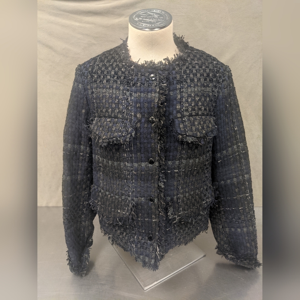 rag & bone Black Tweed Fringe Collarless Jacket Sz6